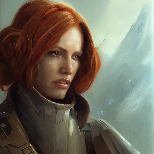 Prompt: portrait of a woman by greg rutkowski, a jedi commander, mara jade, wearing the tactical gear of the galactic alliance, star wars expanded universe, she is about 4 0 years old, highly detailed portrait, digital painting, artstation, concept art, smooth, sharp foccus ilustration, artstation hq