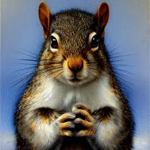 Image similar to by waterhouse, picture portrait of a squirrel wearing ww 2 aviator cap, photorealism, 8 k,