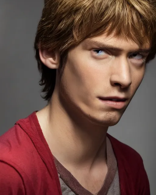 Prompt: dramatically - lit closeup portrait photograph of norville shaggy rogers from the scooby - doo live - action film ( 2 0 0 2 ), sharp details, vignette, high saturation, smooth textured skin, subsurface scattering, photograph by mark mann and martin schoeller, 4 k, soft focus, centered, symmetrical