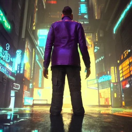 Prompt: high quality 3 d render cyberpunk very guy standing on a bicycle highly detailed, unreal engine cinematic smooth, in the style of blade runner & detective pikachu, hannah yata charlie immer, purple light, low angle, uhd 8 k, sharp focus