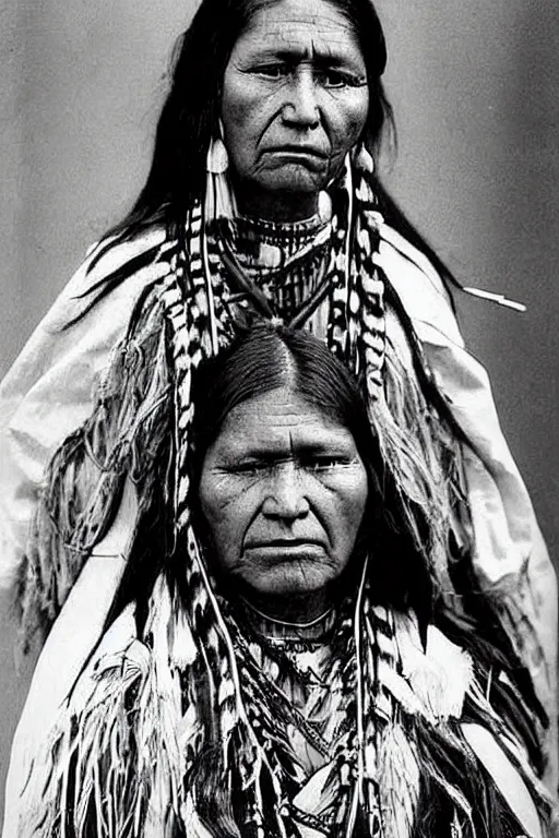 Image similar to “Color Photo of Native American indian woman, portrait, skilled warrior of the Chiricahua Apache, Lozen was the sister of Victorio a prominent Chief, wearing traditional clothing, showing pain and sadness on her face, realistic, detailed, shot like National Geographic”