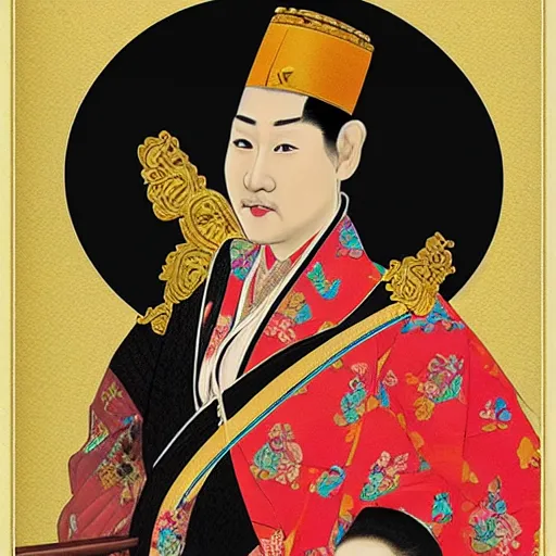 Image similar to sri sultan hamengkubuwono ix, utamaro kitagawa and raden saleh style