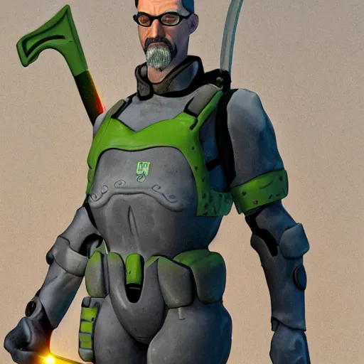 Image similar to gordon freeman with a halo over his head and fish for hands