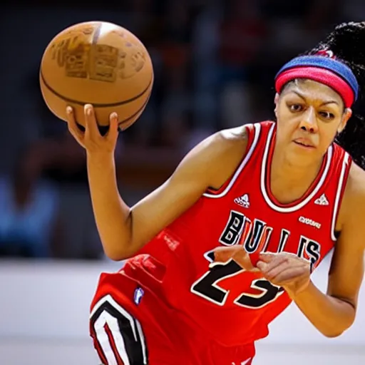 Image similar to candace parker playing basketball in a chicago bulls jersey