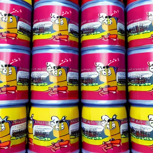 Image similar to A can of sausages with spongebob on it