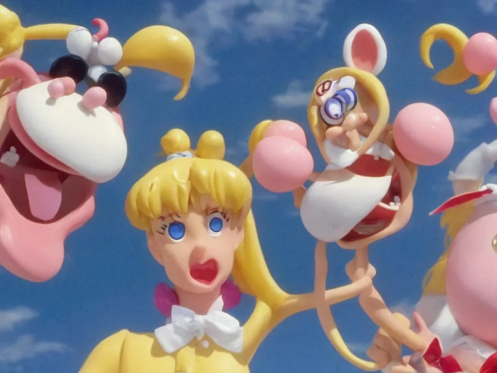 Image similar to Sailor Moon in Wallace and Gromit, extreme close-up