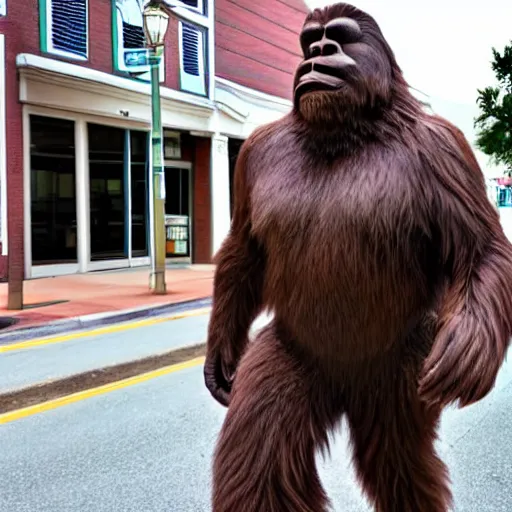 Image similar to bigfoot walking down the street in downtown Pensacola Florida