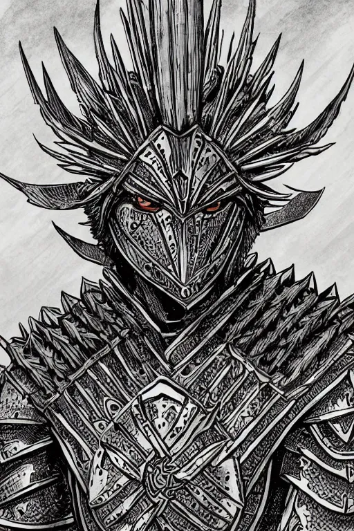 Image similar to thistle armoured warrior, symmetrical, highly detailed, digital art, pointy themed armour, sharp focus, trending on art station, kentaro miura manga art style