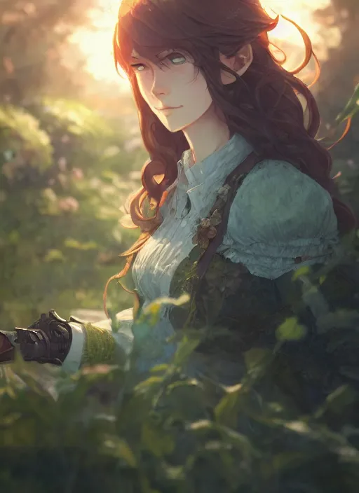 Image similar to a portrait of the emerald herald in the garden, intricate, tone mapped, ambient lighting, highly detailed, digital painting, artstation, concept art, sharp focus, by makoto shinkai and akihiko yoshida and hidari and wlop
