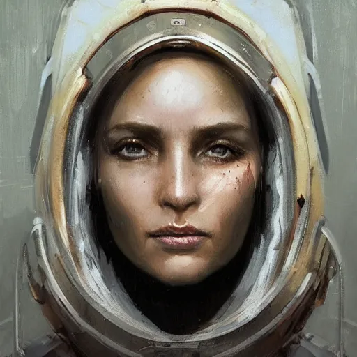 Image similar to portrait of a woman by greg rutkowski, she is about 3 0 years old, slavic, pretty, blond hair with two strans around her face, devastated expression, helplessness and denial, she is wearing a futuristic space gear, highly detailed portrait, digital painting, artstation, concept art, smooth, sharp foccus ilustration, artstation hq.