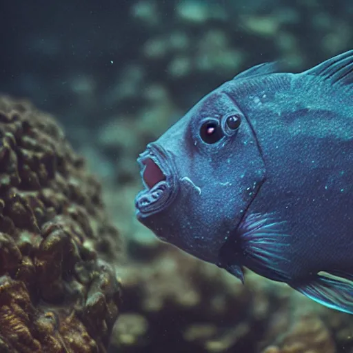 Prompt: abyssal fish, animal photography, dark scene, bioluminescence