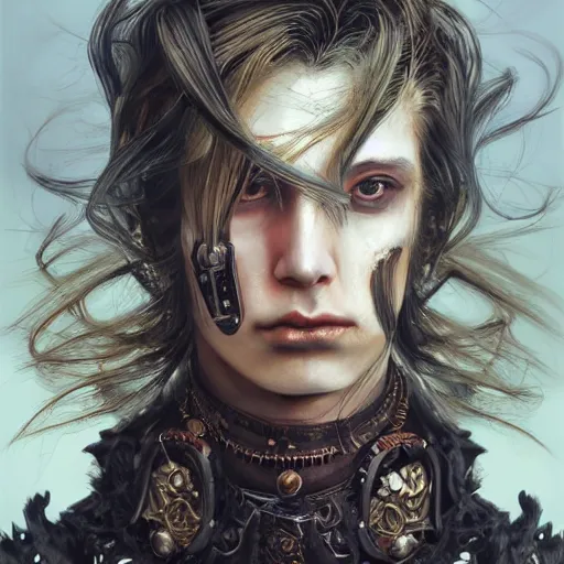 Image similar to portrait, headshot, insanely nice professional hair style, dramatic hair color, digital painting, of a old 17th century, old cyborg merchant, amber jewels, baroque, ornate clothing, scifi, realistic, hyperdetailed, chiaroscuro, concept art, art by Franz Hals and Jon Foster and Ayami Kojima and Amano and Karol Bak,