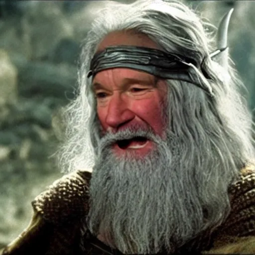 Image similar to Robin Williams playing Gandalf in Lord-of-the-Rings, screenshot