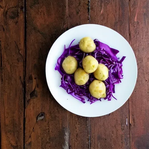 Prompt: Red cabbage with potato dumplings