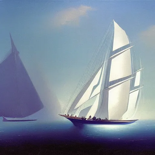 Image similar to minimalist futuristic zaha hadid sailboat painting by ivan aivazovsky