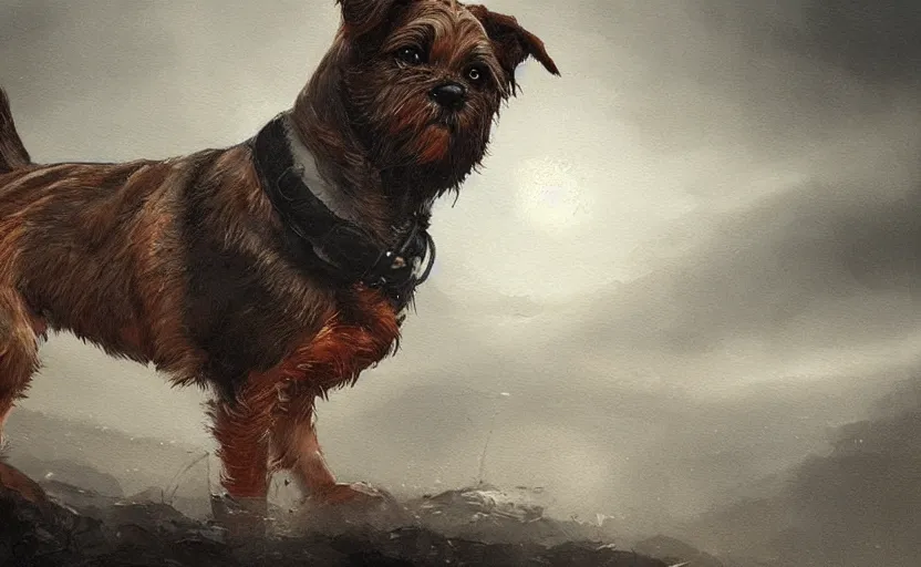 Prompt: A painting of a Border Terrier trending on artstation in the style of Greg Rutkowski