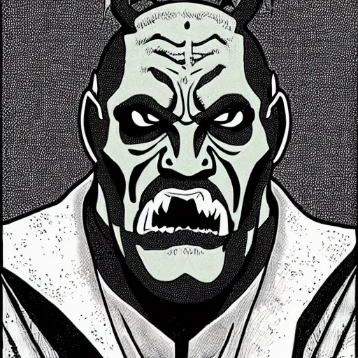 Prompt: moria orc, portrait, in the style of mike mignola