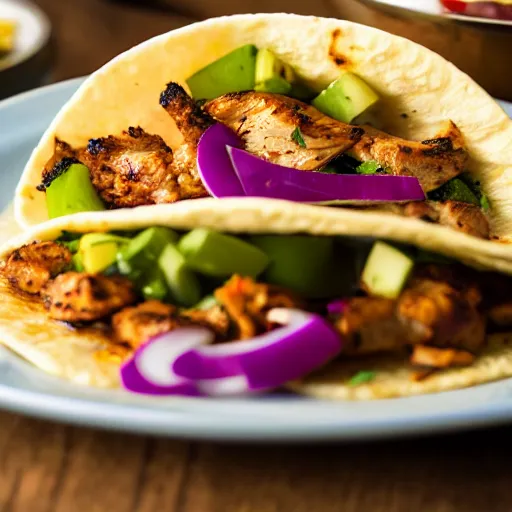 Prompt: delicious grilled chicken bit taco, 8 k, mega high quality, professional food photography, award winning photo, foodporn