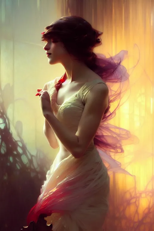 Prompt: a beautiful elegant young girl, octane render, vivid colors, artstation, painting by artgerm, by wlop, by greg rutkowski, gaston bussiere, craig mullins, mucha, bouguereau, ruan jia, by jeremy mann, by alphonse mucha, by boris vallejo.