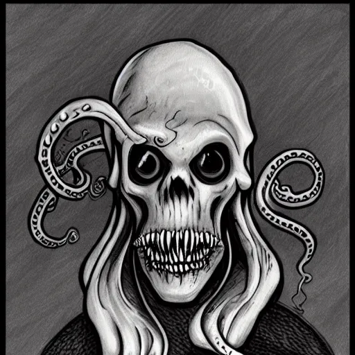 Image similar to grim reaper with tentacles growing from his face, lovecraft, fantasy