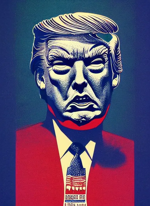 Image similar to risograph of donald trump's grotesque true form revealed, horror, high details, intricate details, by vincent di fate, artgerm julie bell beeple, 1 9 8 0 s, inking, vintage 8 0 s print, screen print