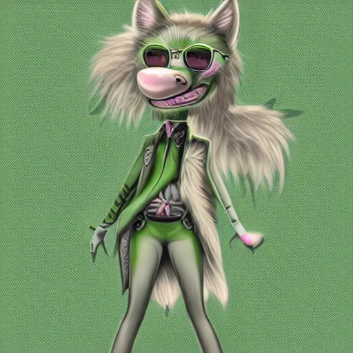 Image similar to Beautiful digital painting of an anthro anthropomorphic pastel-green wolf, Punk outfit.