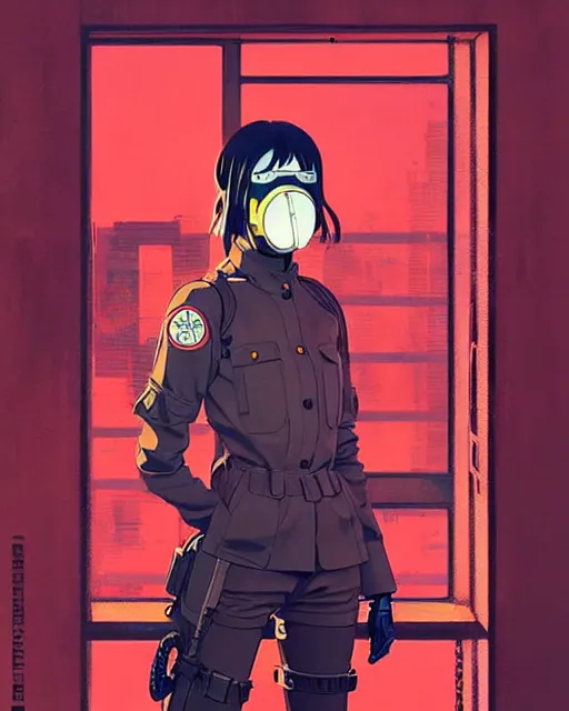 Image similar to girl wearing gas mask and uniform | | audrey plaza, fine detail!! anime!! realistic shaded lighting!! poster by ilya kuvshinov katsuhiro otomo ghost - in - the - shell, magali villeneuve, artgerm, jeremy lipkin and michael garmash and rob rey