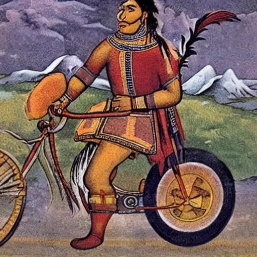 Image similar to Inca Atahualpa riding a motorcycle