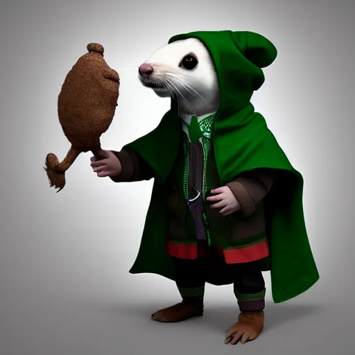 Image similar to a anthropomorphic ferret is dressed as a hogwarts student in slytherin robes, hyperdetailed, artstation, cgsociety, 8 k