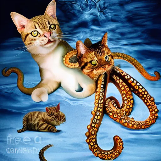 Prompt: hybrid cat and octopus, photograph, highly realistic