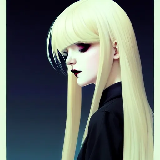 Image similar to a beautiful slim shy blonde goth girl ignores you, art by ilya kuvshinov and lois van baarle and ross tran and range murata and artgerm and andy warhol, norman rockwell, digital art, highly detailed, profile picture, intricate, sharp focus, mystical trending on artstation hq, deviantart, pinterest, unreal engine 5, 4 k uhd image