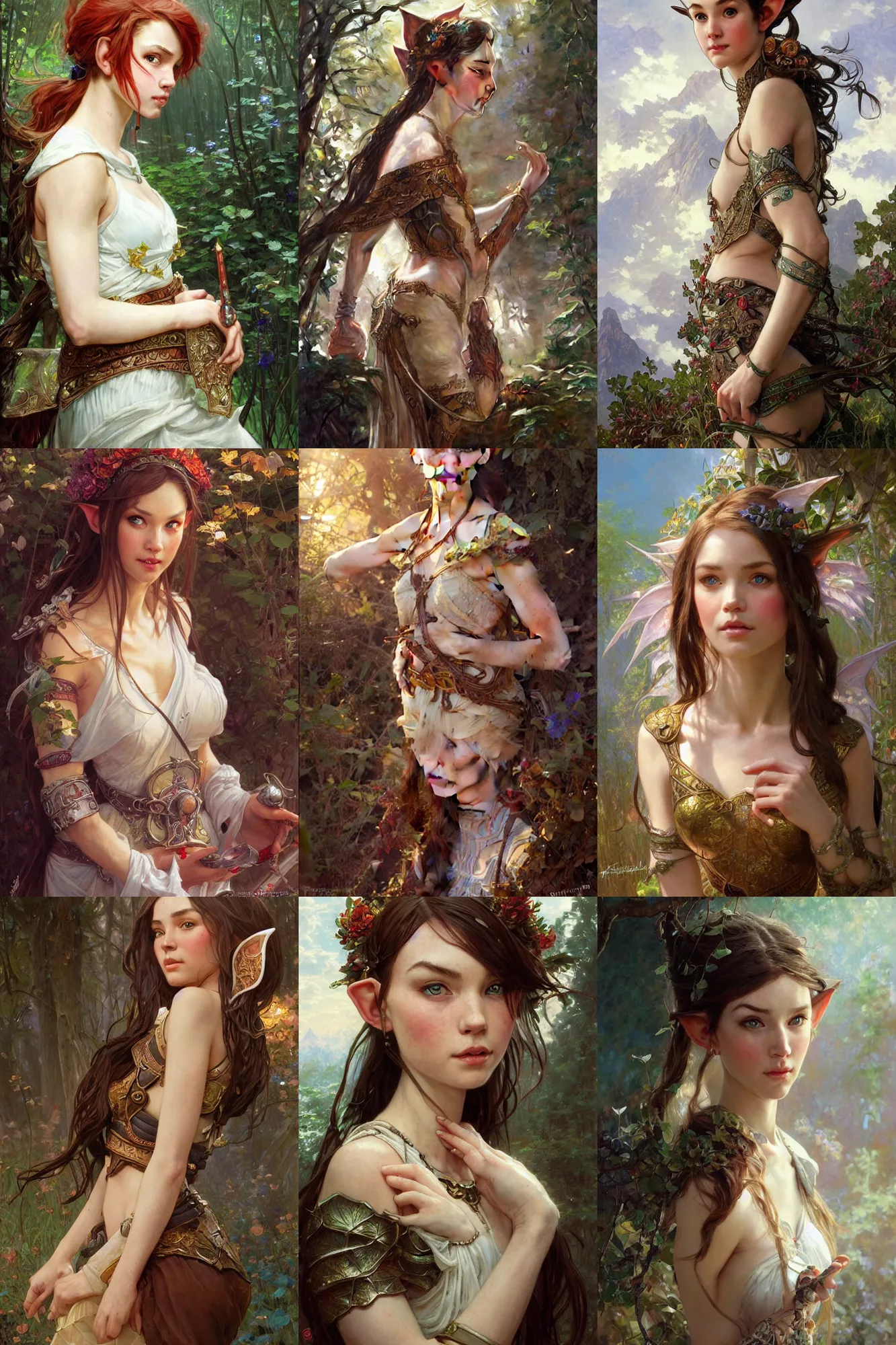 Prompt: hyper-realistic portrait of beautiful high-fantasy elf girl, intricate details, rule of thirds, by Stanley Artgerm Lau, by greg rutkowski, by thomas kindkade, by alphonse mucha, loish, by norman rockwell J.