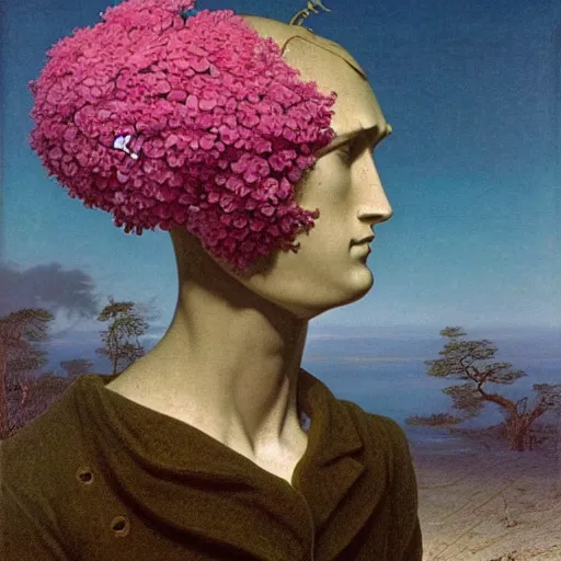 Prompt: Caspar David Friedrich, award winning masterpiece with incredible details, Caspar David Friedrich, a surreal vaporwave vaporwave vaporwave vaporwave vaporwave painting by Caspar David Friedrich of an old pink mannequin head with flowers growing out, sinking underwater, highly detailed Caspar David Friedrich