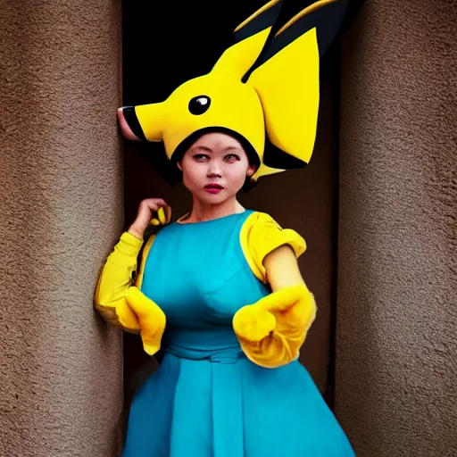 Image similar to elegant woman dressed up as pikachu art photo by Steve McCurry