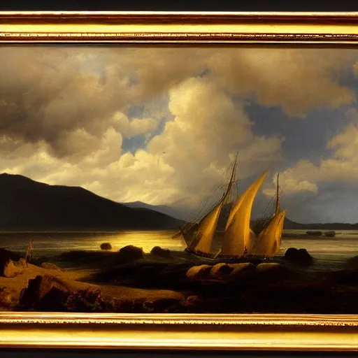 Prompt: dramatic clouds hudson river school