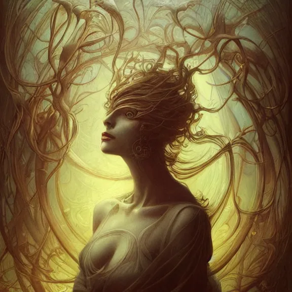 Image similar to a highly detailed beautiful portrait in the style of jean delville and in the style of peter mohrbacher. magic.