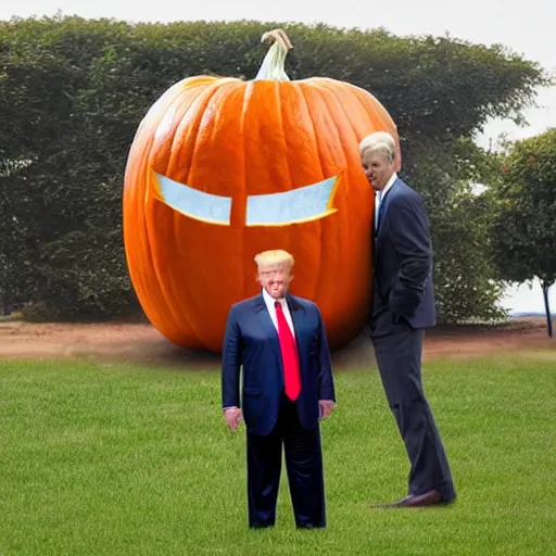 Prompt: donald trump has a giant pumpkin head