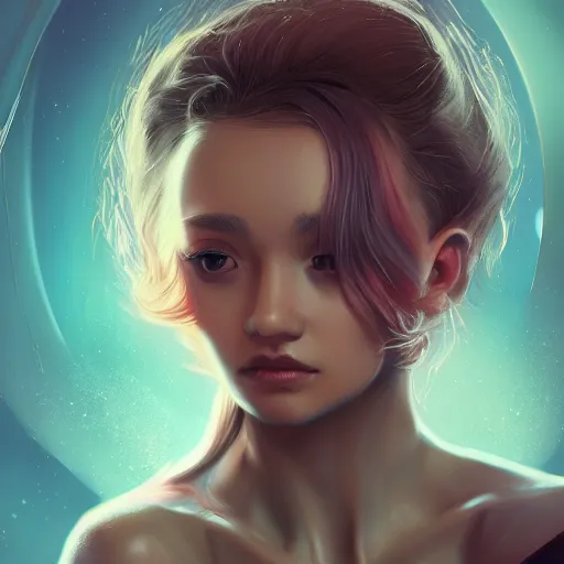 Image similar to beautiful girl in a wormhole character concept style, by Mateusz Urbanowicz, beautiful girl, 8k character concept art, by WLOP, cinematic lighting, trending on artstation, symmetrical portrait symmetrical, highly detailed CGsociety, hyper