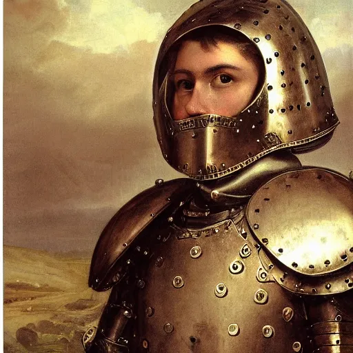 Prompt: Extreme Close-up portrait of a proud knight wearing plate armor, by Charles Sillem Lidderdale, 4k, brilliant, painterly, realism