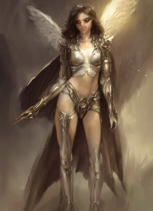 Image similar to concept art, angel knight girl. by artstation trending, by joseph mallord william turner, luis royo, konstantin razumov, cinematic lighting, highly detailed