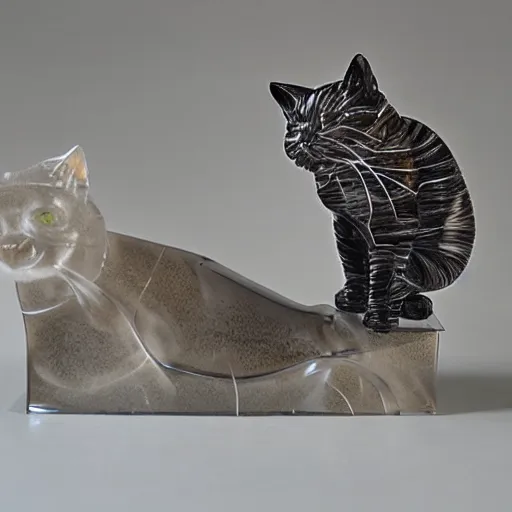 Prompt: glass blowing sculpture of cat