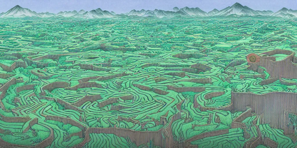 Image similar to the grand landscape of the endless maze, art by kotaro chiba