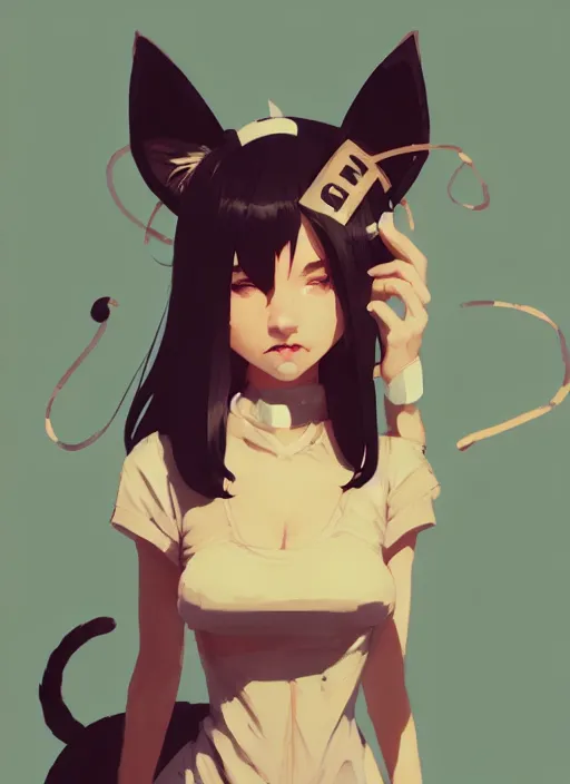 Image similar to portrait of cute catgirl with cat ears, by atey ghailan, by greg rutkowski, by greg tocchini, by james gilleard, by joe gb fenton, by in kaethe butcher, dynamic lighting, gradient light yellow, brown, blonde cream and white color in scheme, grunge aesthetic