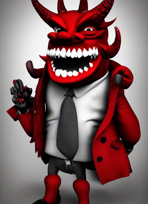 Image similar to a grinning devil dressed as an accountant, spectacles, digital art, character portrait, high quality, 8 k, detailed,