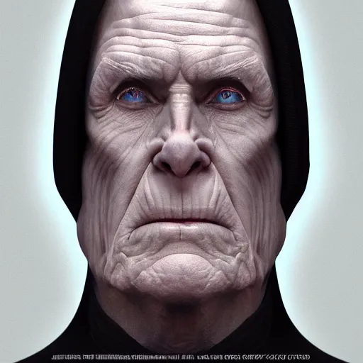 Image similar to hyperrealistic full body image of jim carey disguised as ( emperor palpatine ), stunning 3 d render, inspired by istvan sandorfi & greg rutkowski & unreal engine, perfect symmetry, dim volumetric cinematic lighting, 8 k octane comprehensive render, extremely hyper - detailed, incredibly lifelike attributes, intricate, real flesh texture, masterpiece, artstation, stunning,