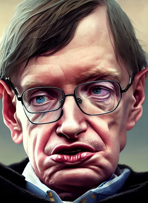 Image similar to highly detailed portrait stephen hawking in gta v, stephen bliss, unreal engine, fantasy art by greg rutkowski, loish, rhads, ferdinand knab, makoto shinkai and lois van baarle, ilya kuvshinov, rossdraws, tom bagshaw, global illumination, radiant light, detailed and intricate environment