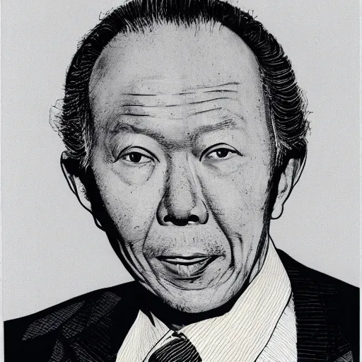 Image similar to portrait of lee kuan yew, by moebius