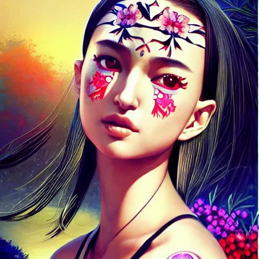 Image similar to a beautiful young japanese natalie portman alluring gravure model, wearing elaborate designer tank top, tank top with mesoamerican patterns, by akira toriyama and wlop and ilya kuvshinov and artgerm and, aesthetic, gorgeous, stunning, alluring, attractive, artstation, deviantart, pinterest, digital art