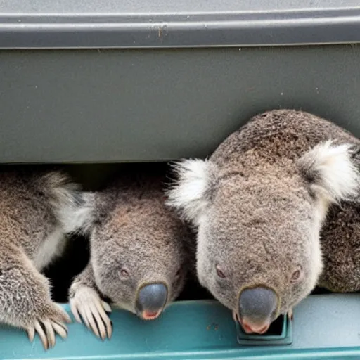 Image similar to group of koala bears inside dumpster