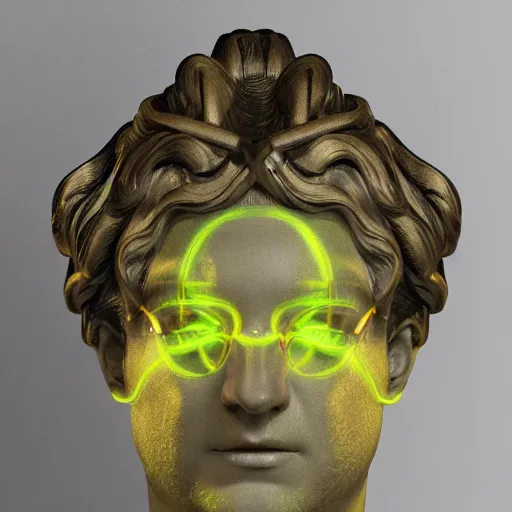 Image similar to a neon ring around a renaissance statue head, ray tracing, hyper - realistic, hyper detailed, 8 k resolution, sharp focus